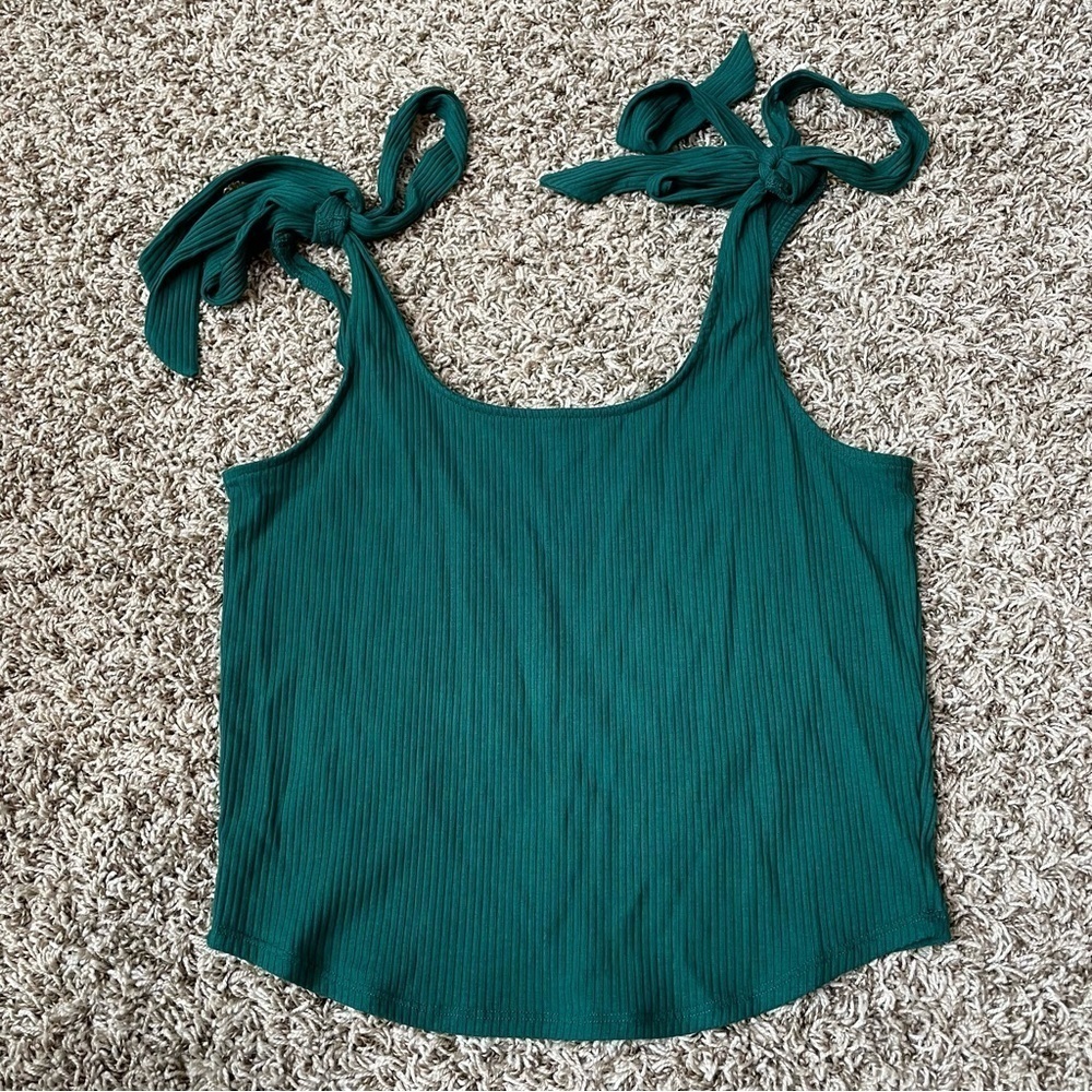 SUGARLIPS Emerald‎ Green Ripley Cropped Ribbed Scoop Neck Tank Top Large Fitted
